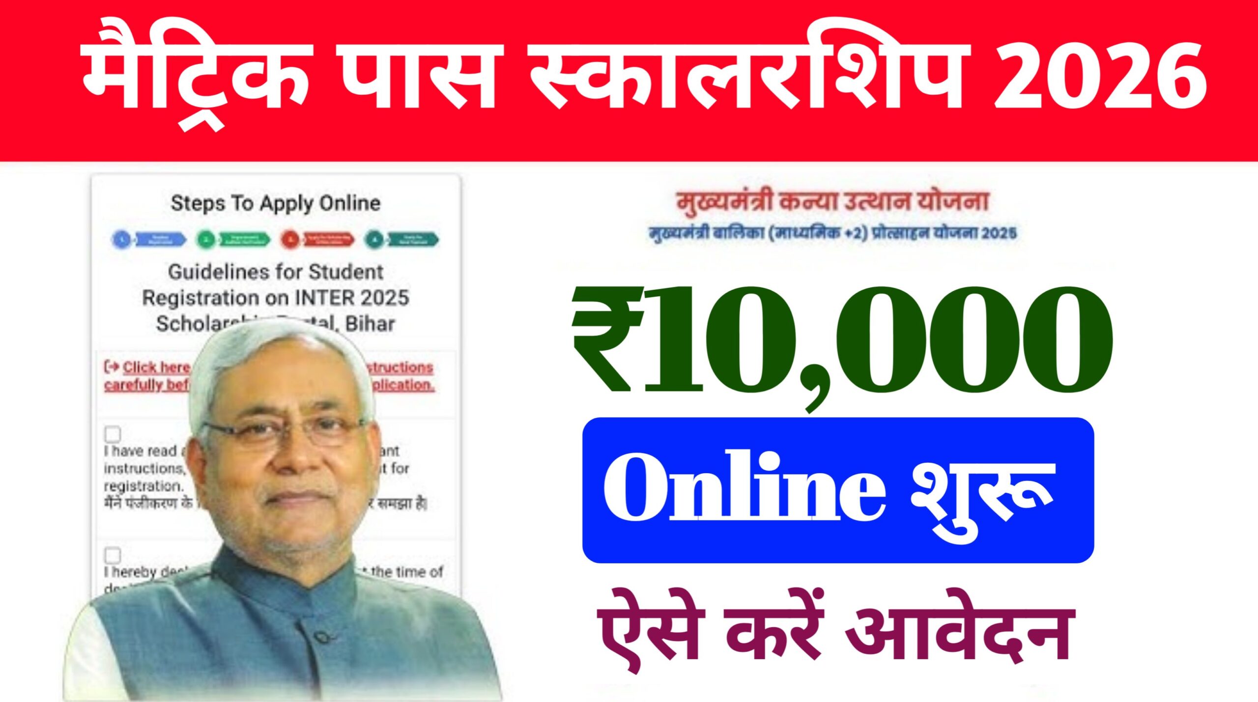 Bihar Board 10th Pass Scholarship 2026 Apply: 