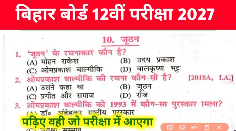 Bihar Board Class 12th Hindi Chapter 10 Objective Question 2026: 