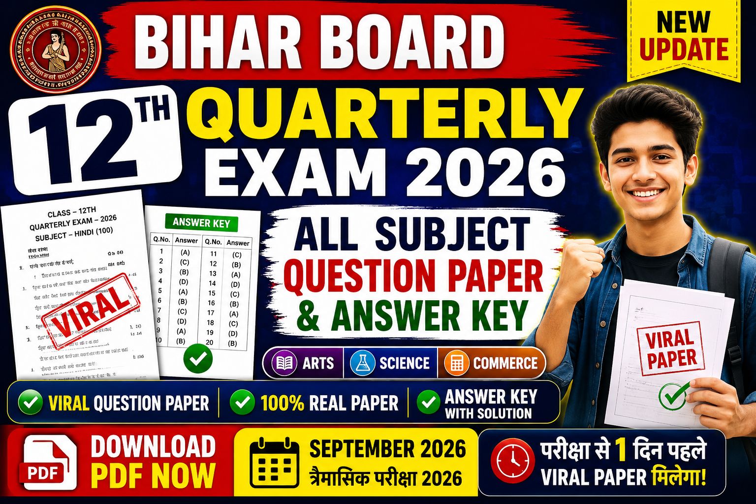 Bihar Board Class 12th Quarterly Exam 2026: