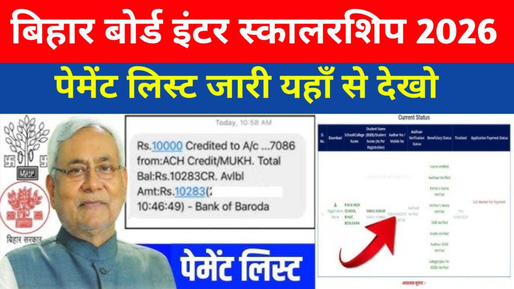 Bihar Board 12th Scholarship Payment List 2026: