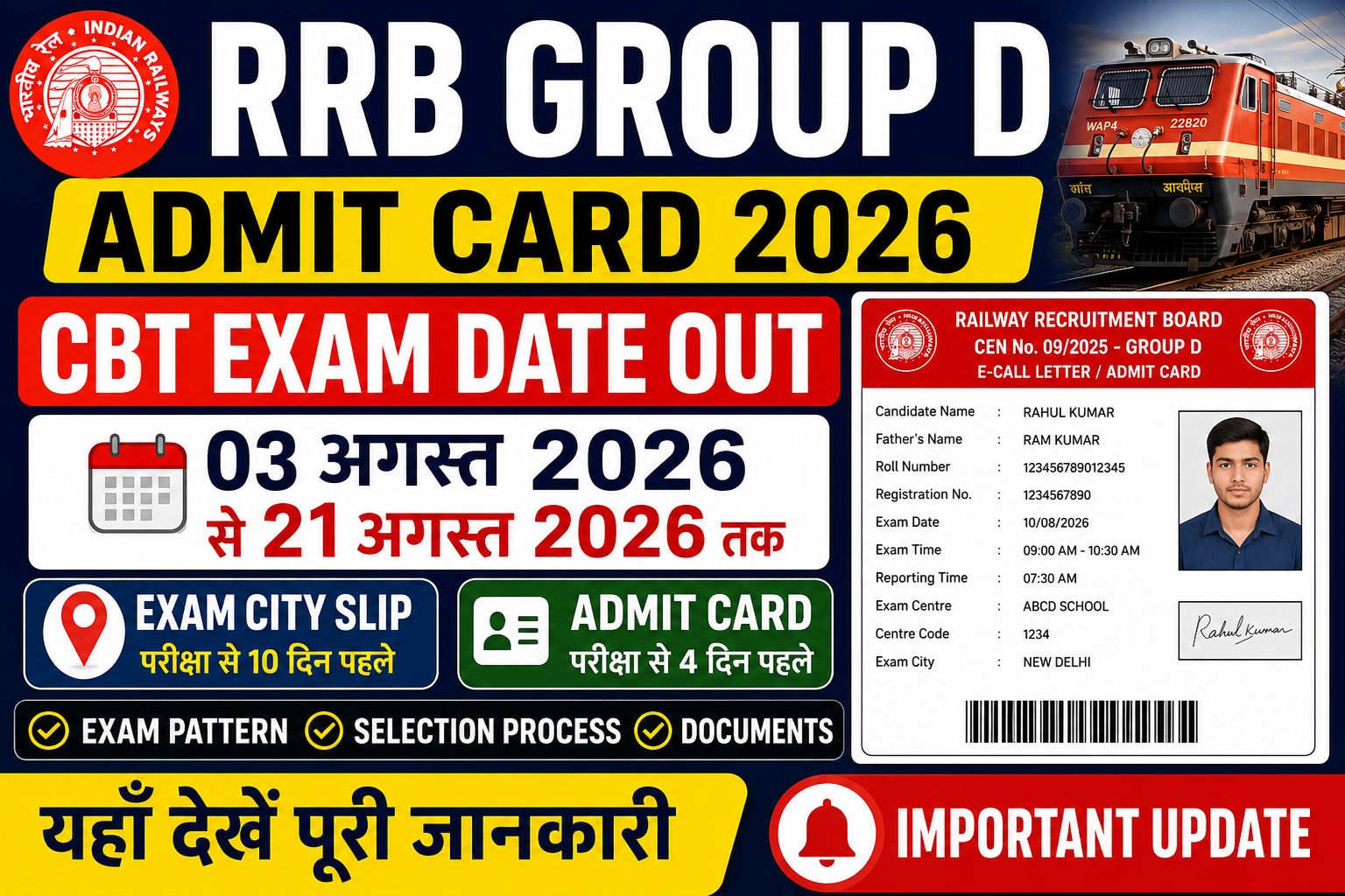 RRB Group D Admit Card 2026: