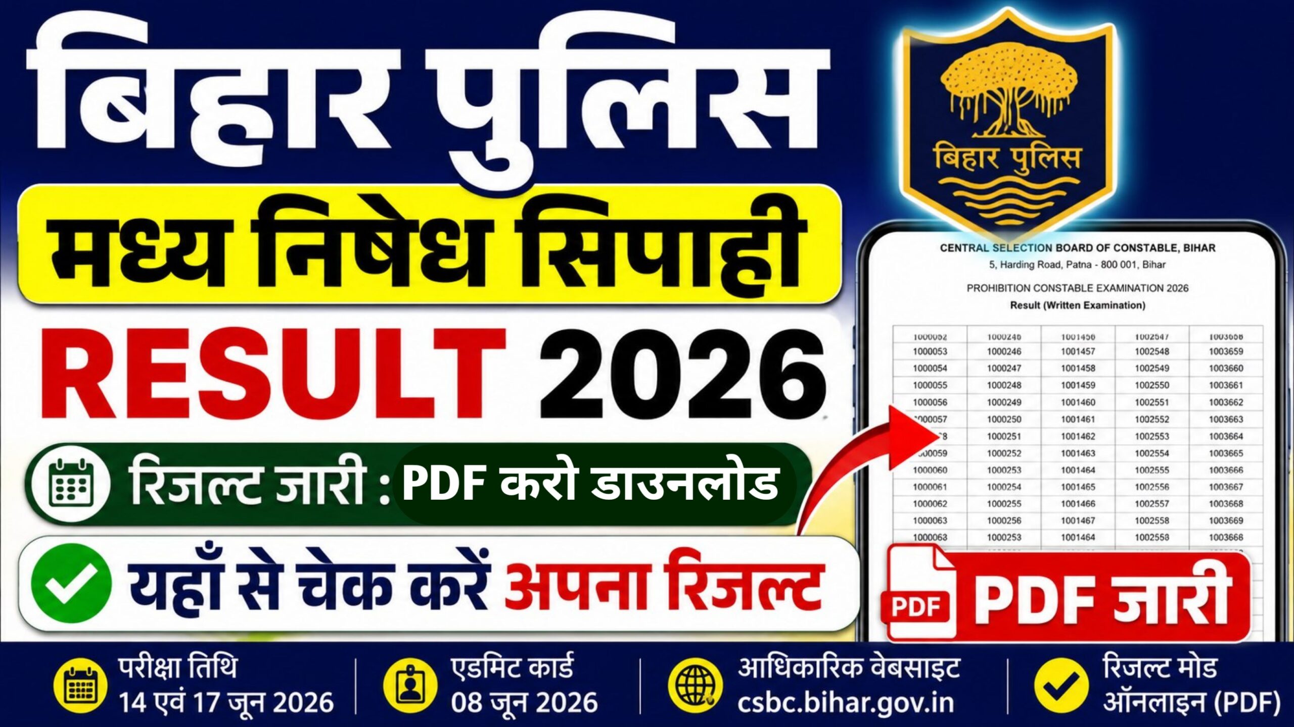 Bihar Police Madhya Nishedh Result 2026:
