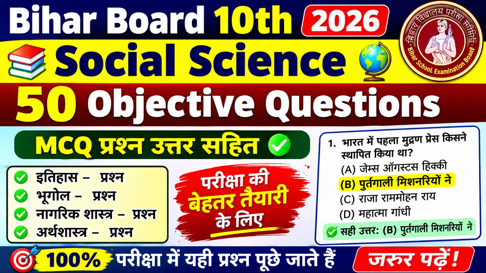 Bihar Board Class 10 Social Science MCQ 2026: