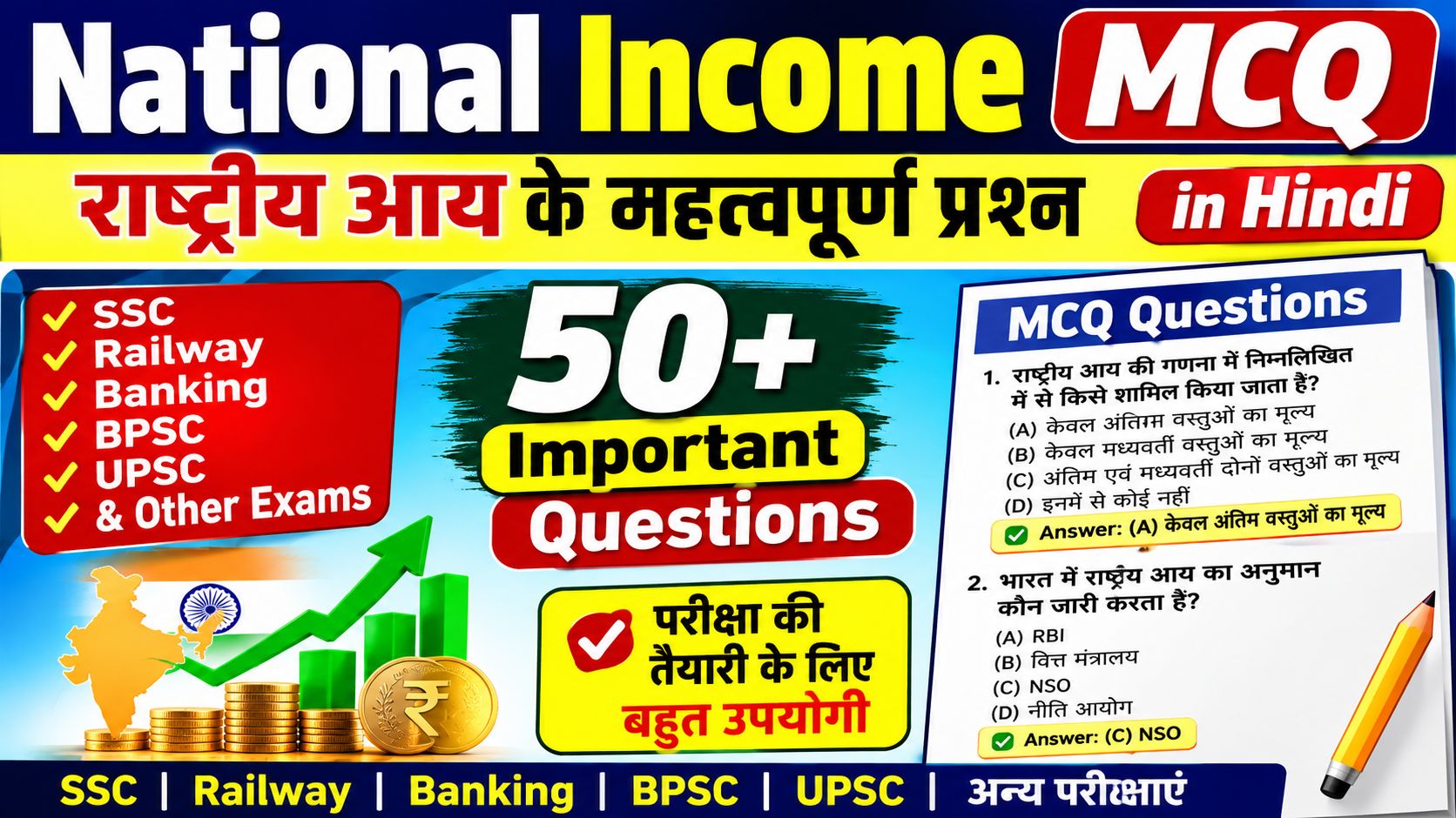 National Income Questions in Hindi: