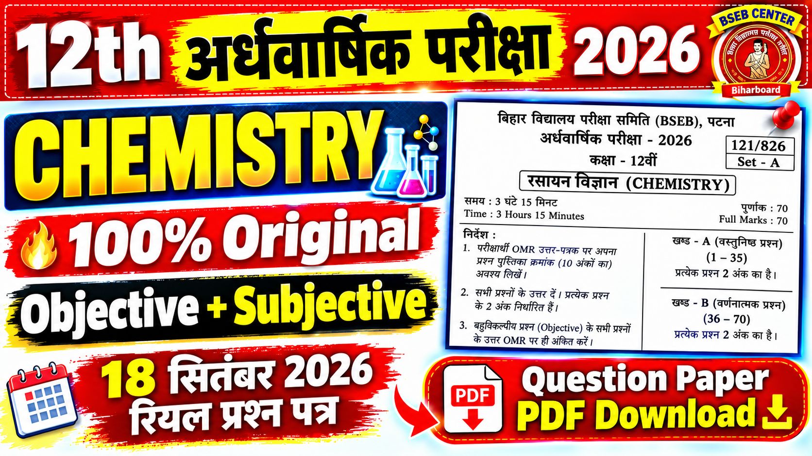 Class 12th Chemistry Question Paper Half Yearly Exam 2026